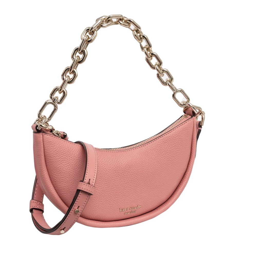 NWT AUTHENTIC Kate Spade Convertible Crossbody Smile Bag Pink Leather Gold Chain - Picture 13 of 17